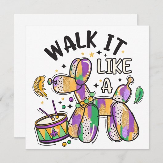 Cartes Pour Fêtes Annuelles Chien à ballets Mardi Gras (Devant / Derrière)