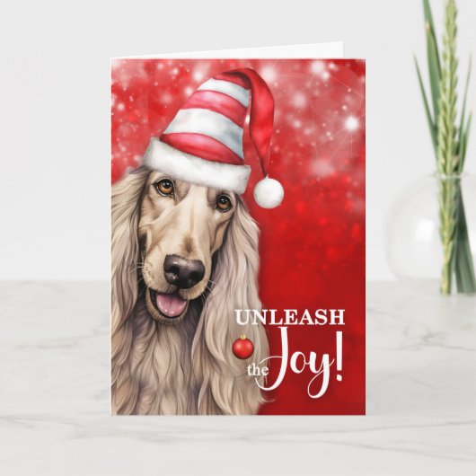 Cartes Pour Fêtes Annuelles Chien Afghan Hound Libérez la Joie Noël (Devant)