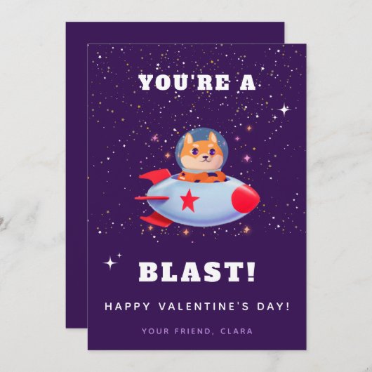 Cartes Pour Fêtes Annuelles Chien amusant dans un vaisseau spatial Rocket Enfa (Devant / Derrière)