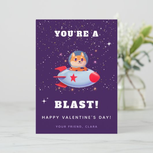 Cartes Pour Fêtes Annuelles Chien amusant dans un vaisseau spatial Rocket Enfa (Debout devant)