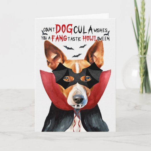 Cartes Pour Fêtes Annuelles Chien Basenji Comte Drôle DOGcula Halloween (Devant)