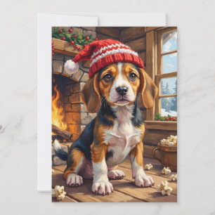 Cartes Pour Fêtes Annuelles Chien Beagle joyeux en bonnet de tricot confortabl