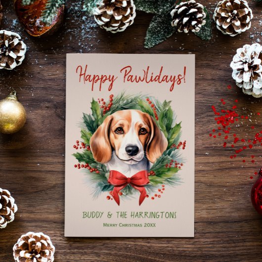 Cartes Pour Fêtes Annuelles Chien beagle Noël Joyeux Pawlidays Howlidays