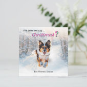 Cartes Pour Fêtes Annuelles Chien Berger Australien drôle dans la neige (Debout devant)