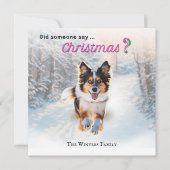 Cartes Pour Fêtes Annuelles Chien Berger Australien drôle dans la neige (Devant)