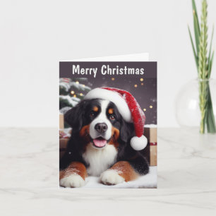 Cartes Pour Fêtes Annuelles Chien bernois perso Santa Hat Joyeux Noël