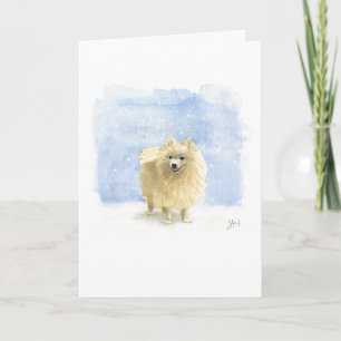 Cartes Pour Fêtes Annuelles Chien blanc de l'Esquisse de Poméranie dans la nei