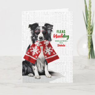 Cartes Pour Fêtes Annuelles Chien Border Collie Drôle Puces Navidog avec Nom