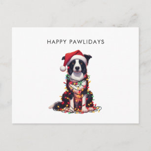 Cartes Pour Fêtes Annuelles Chien Border Collie enveloppé dans des lumières de