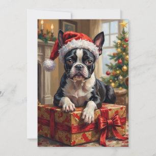 Cartes Pour Fêtes Annuelles Chien Boston Terrier élégant Cadeau de Noël