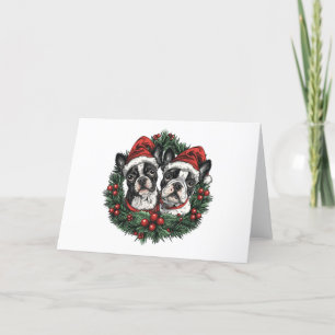Cartes Pour Fêtes Annuelles Chien Boston Terrier Noël Couronne de Fêtes