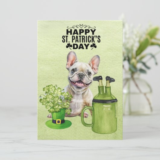 Cartes Pour Fêtes Annuelles Chien Bouledogue Français St. Patrick's Day Chapea (Debout devant)