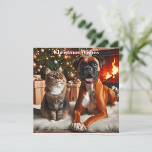 Cartes Pour Fêtes Annuelles Chien Boxer et Chat de Noël