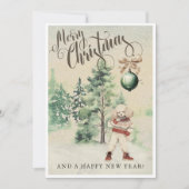 Cartes Pour Fêtes Annuelles Chien Caniche à l'aquarelle de style vintage (Devant)