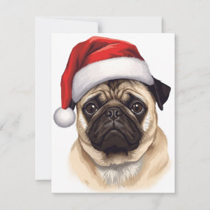 Cartes Pour Fêtes Annuelles Chien Carlin Chapeau de Père Noël Joyeux Noël Art