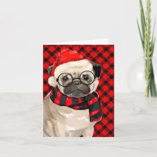 Cartes Pour Fêtes Annuelles Chien Carlin de Noël et rouge noir plaid