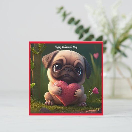Cartes Pour Fêtes Annuelles Chien Carlin Heureuse Sainte-Valentin (Debout devant)