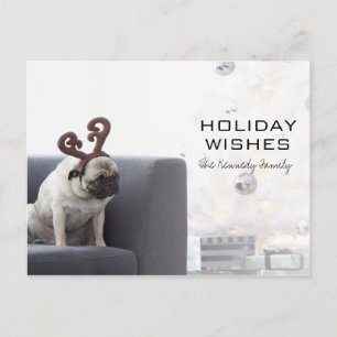 Cartes Pour Fêtes Annuelles Chien carlin portant des cornes de rennes sur un c