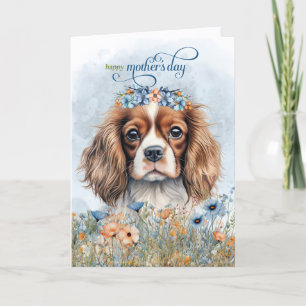 Cartes Pour Fêtes Annuelles Chien Cavalier King Charles Fleurs sauvages Fête d