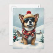 Cartes Pour Fêtes Annuelles Chien cool dans l'hiver de la préppie Attire et hi (Devant / Derrière)