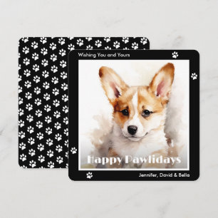 Cartes Pour Fêtes Annuelles Chien Corgi Gallois Noël Aquarelle Noir