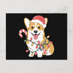 Cartes Pour Fêtes Annuelles Chien Corgi Noël Chapeau de Père Noël Lumières Can