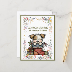 Cartes Pour Fêtes Annuelles Chien Dans Chaussette Santa PAWS arrive en ville