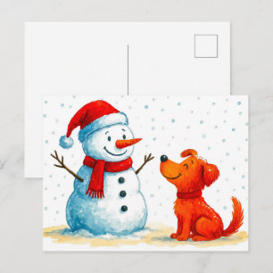 Cartes Pour Fêtes Annuelles Chien de bande dessinée à l'aquarelle avec bonhomm