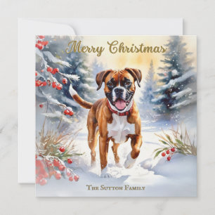 Cartes Pour Fêtes Annuelles Chien De Boxer En Scène De Neige Joyeux Noël