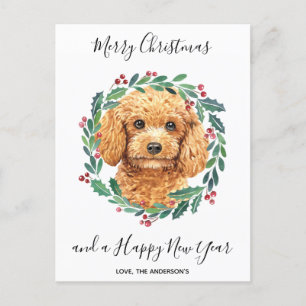 Cartes Pour Fêtes Annuelles Chien de caniche élégante couronne Joyeux Noël