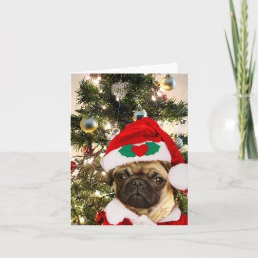 Cartes Pour Fêtes Annuelles chien de Carlin de Noël (Devant)