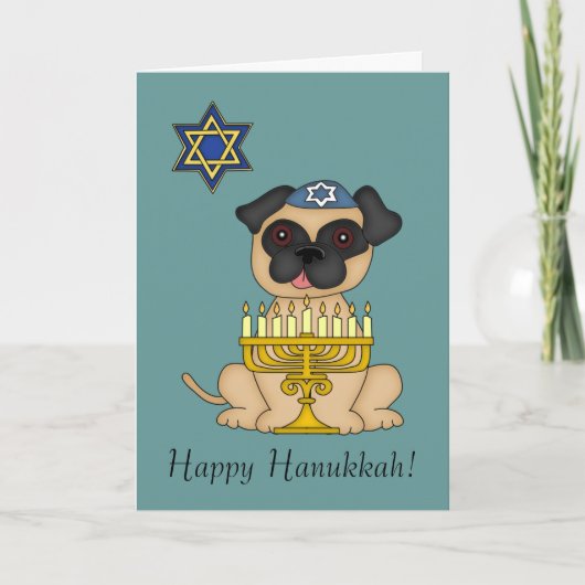 Cartes Pour Fêtes Annuelles Chien de Carlin juif de Hanoukka-Cute (Devant)