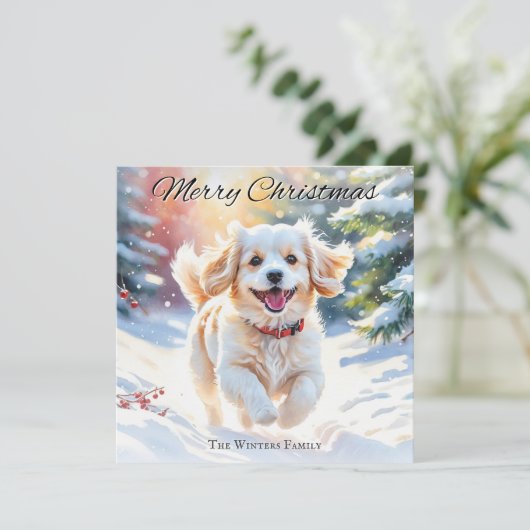 Cartes Pour Fêtes Annuelles Chien de Cavachi à Noël de neige (Debout devant)