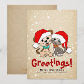 Cartes Pour Fêtes Annuelles Chien de chat de Noël (Devant / Derrière)