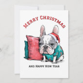 Cartes Pour Fêtes Annuelles chien de compagnie français mignon, chapeau de Pèr (Devant)