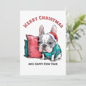 Cartes Pour Fêtes Annuelles chien de compagnie français mignon, chapeau de Pèr (Debout devant)