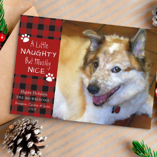 Cartes Pour Fêtes Annuelles Chien de compagnie Naughty and Nice carreaux rouge