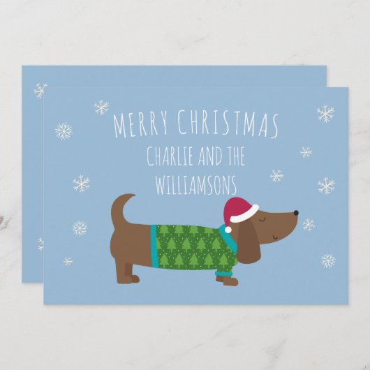 Cartes Pour Fêtes Annuelles Chien de Dachshund personnalisé Joyeux Noël (Devant / Derrière)
