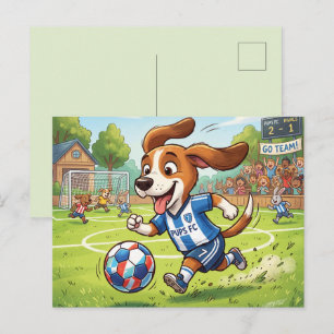 Cartes Pour Fêtes Annuelles Chien de dessin animé jouant au football