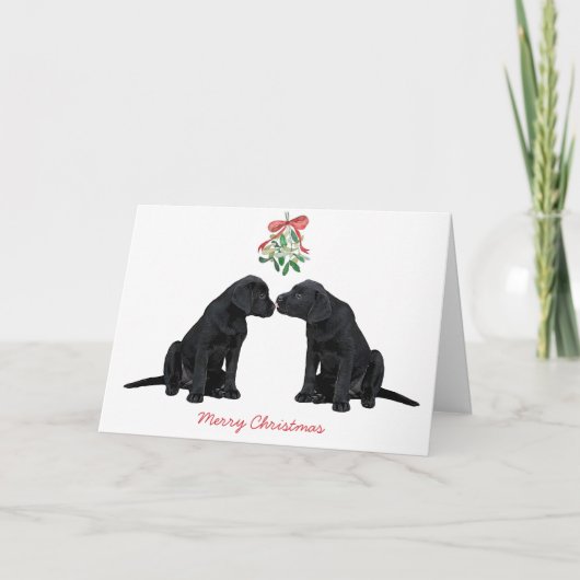 Cartes Pour Fêtes Annuelles Chien de mistletoe noir du Labrador (Devant)