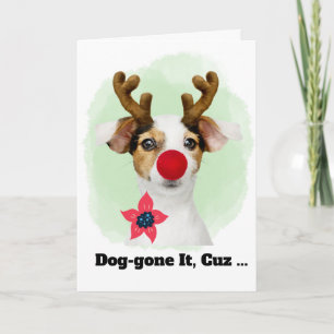 Cartes Pour Fêtes Annuelles Chien de Noël avec bois pour cousin drôle