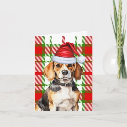Cartes Pour Fêtes Annuelles Chien de Noël beagle Rouge Vert Plaid Noël (Devant)