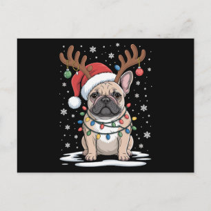 Cartes Pour Fêtes Annuelles Chien de Noël Bouledogue Français Renne Lumières d