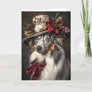 Cartes Pour Fêtes Annuelles Chien de Noël Collie Blue Merle Élégant Victorien