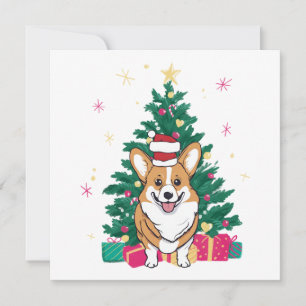 Cartes Pour Fêtes Annuelles Chien de Noël Corgi et Arbre de Noël