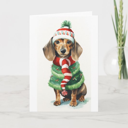 Cartes Pour Fêtes Annuelles Chien de Noël, Daschund (doxy) de fêtes BLANK (Devant)