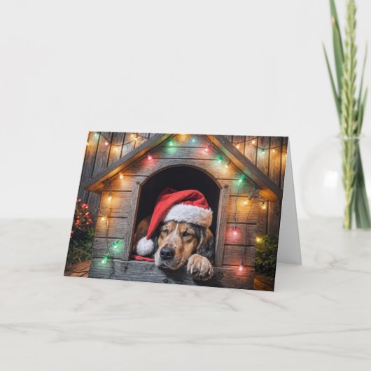 Cartes Pour Fêtes Annuelles Chien de Noël en niche (Devant)