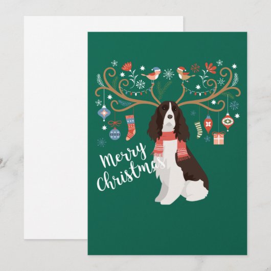 Cartes Pour Fêtes Annuelles Chien de Noël English Springer Spaniel Renne (Devant / Derrière)