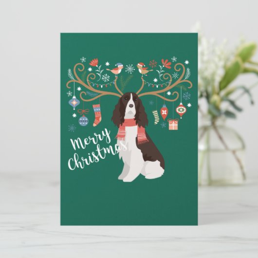 Cartes Pour Fêtes Annuelles Chien de Noël English Springer Spaniel Renne (Debout devant)