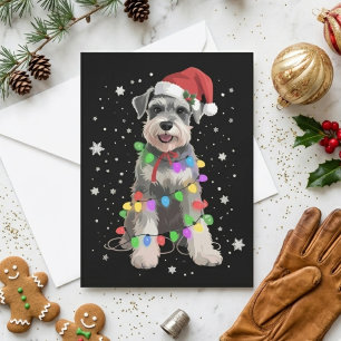 Cartes Pour Fêtes Annuelles Chien de Noël Schnauzer Chapeau de Père Noël Lumiè